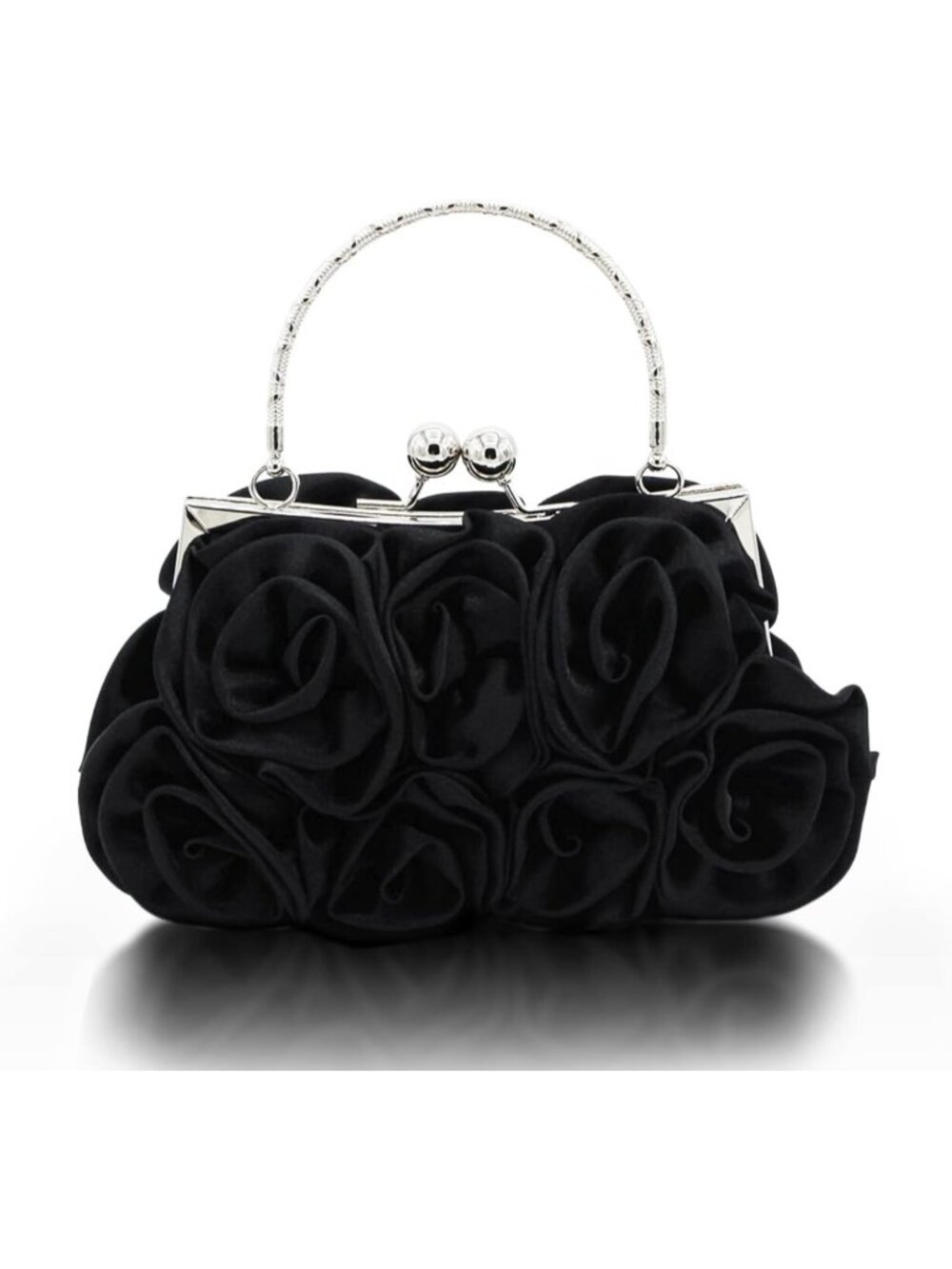 Women's Black Floral Satin Clutch Purses Detachable Strap Prom Evening Bag